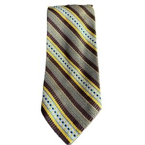 VTG Christian Dior All Silk Neck Tie Gold,Brown,White & Black Striped Geometric